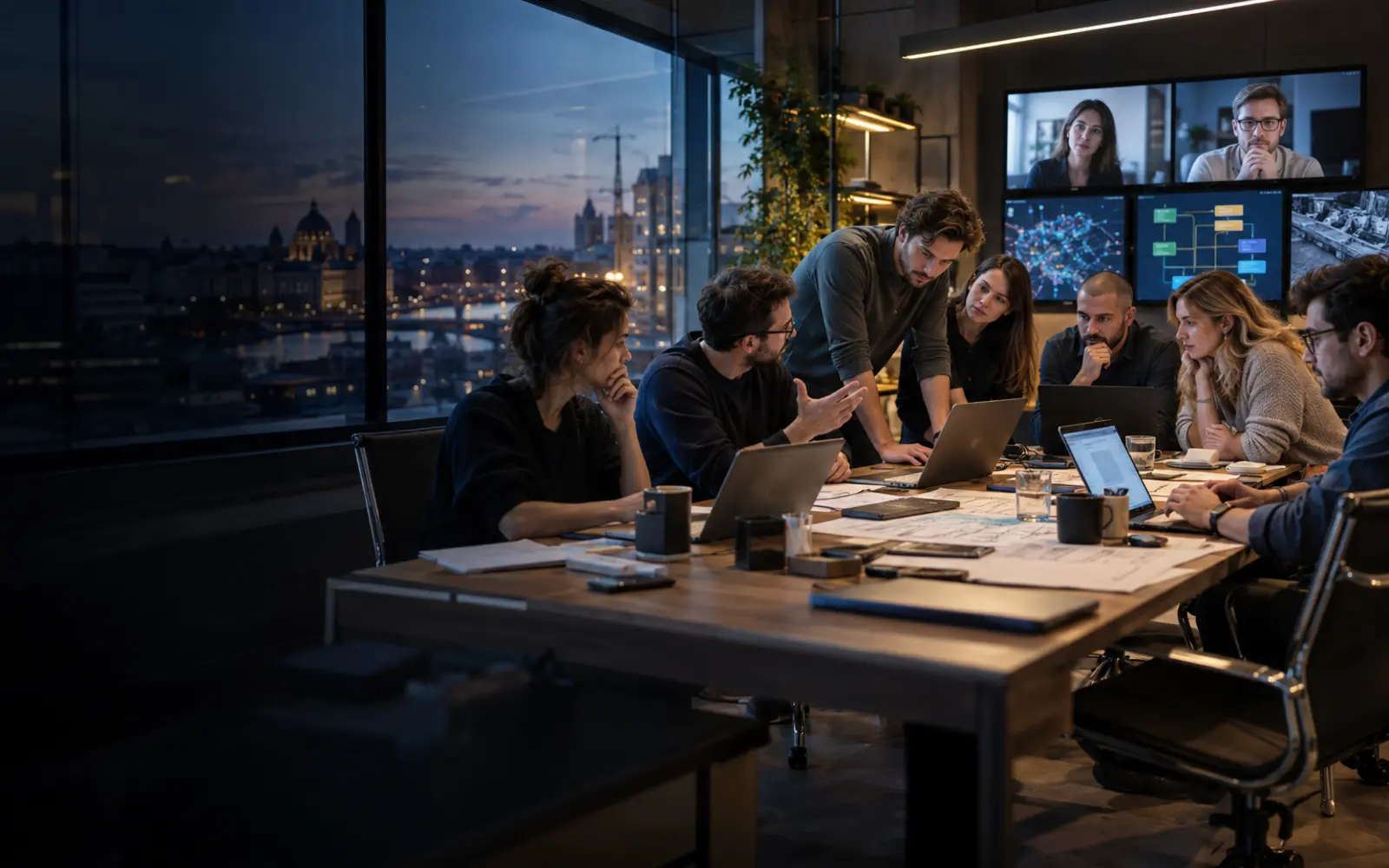 Európsky softvér a špecialisti AI koordinujúci rozsiahly program architektúry produktu so vzdialenými kolegami