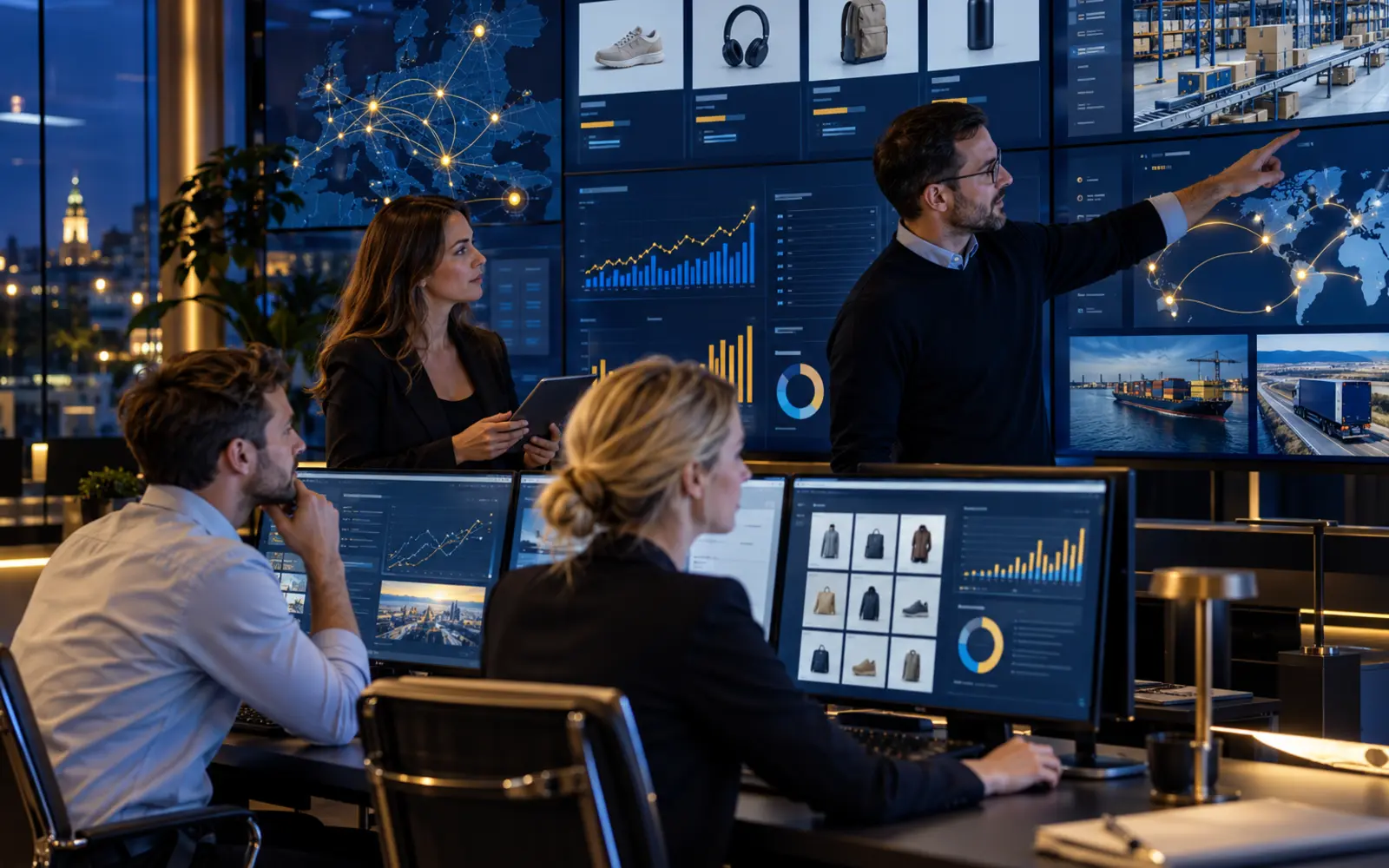 AI obchodní specialisté koordinující digitální operace